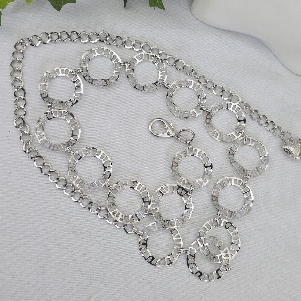 Silver Chain Belt Geometric Open Circle Link